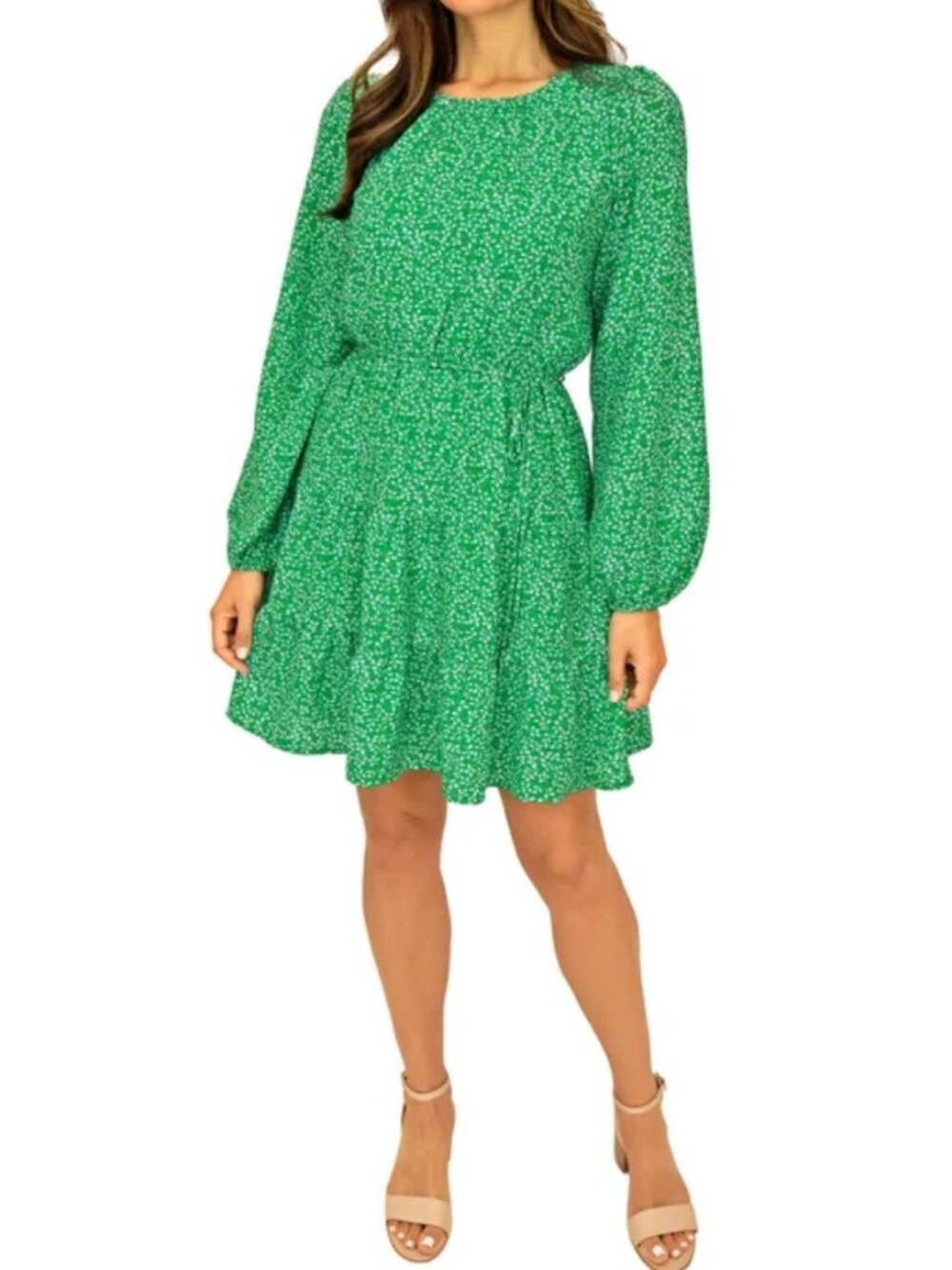 Draper James Women's Long Sleeve Tiered Dress, Green/White